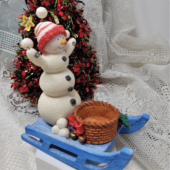 Vintage Snowman on a Sled Figurine Holiday Decor - Picture 2 of 5